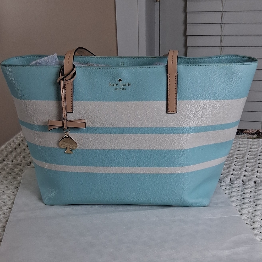 Kate Spade Blue and Whrite and Cream Striped Tote Bag